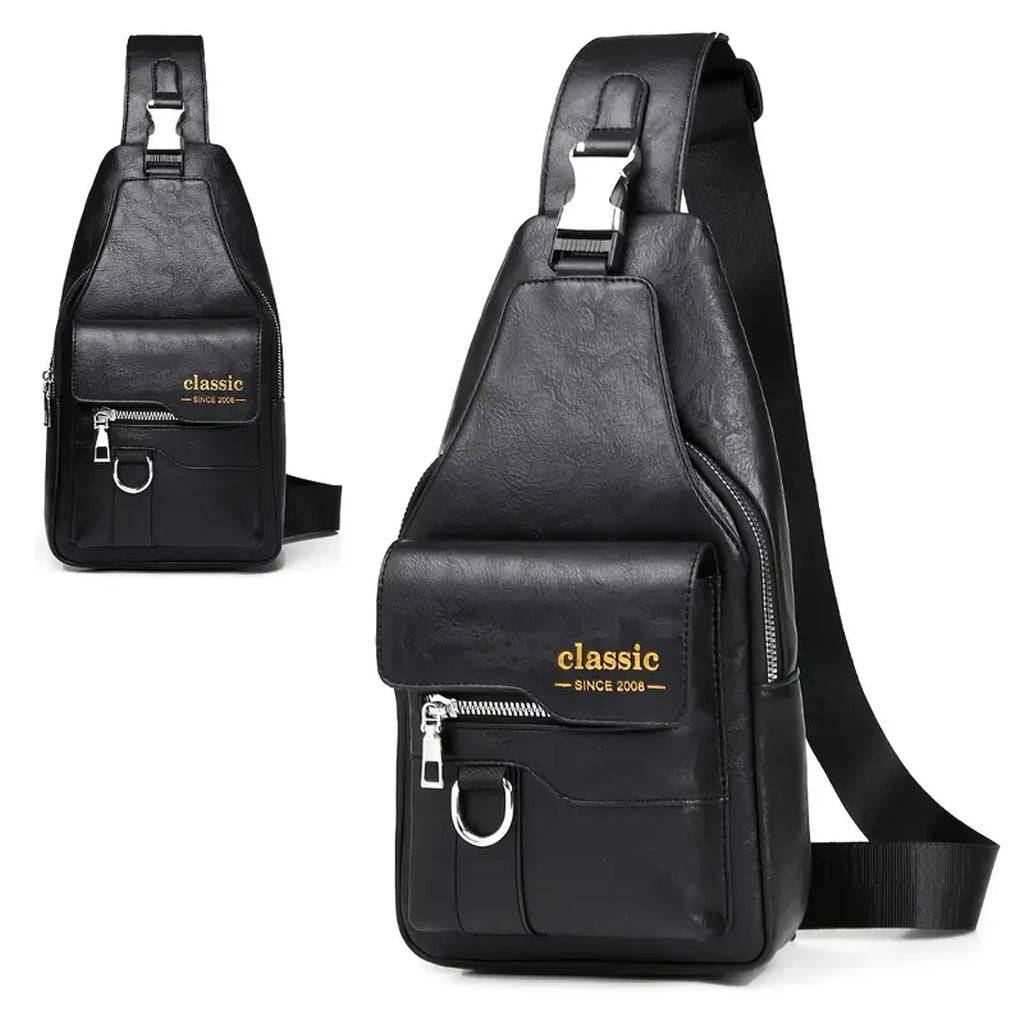 TECPHILE - Classic 2008 PU Leather Sling Bag With Adjustable Straps