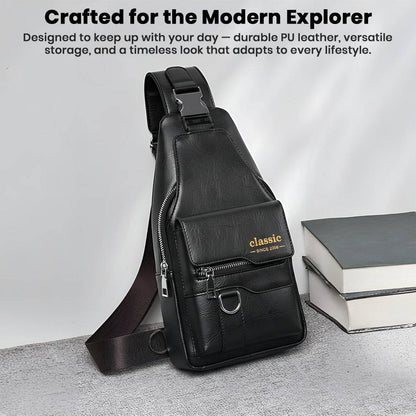 TECPHILE - Classic 2008 PU Leather Sling Bag With Adjustable Straps