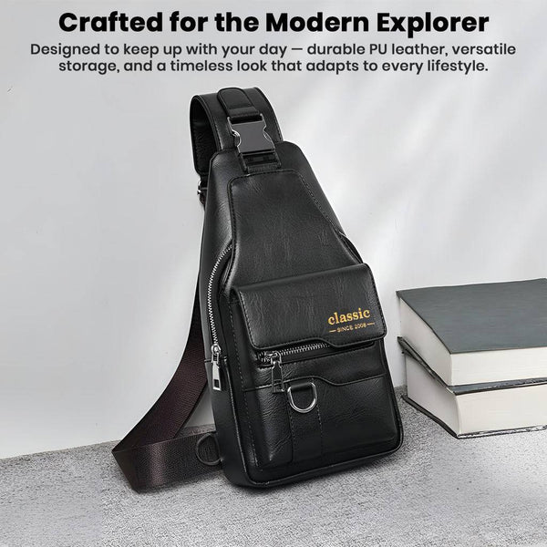 TECPHILE - Classic 2008 PU Leather Sling Bag With Adjustable Straps - 8