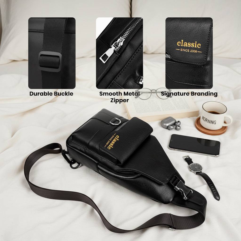 TECPHILE - Classic 2008 PU Leather Sling Bag With Adjustable Straps