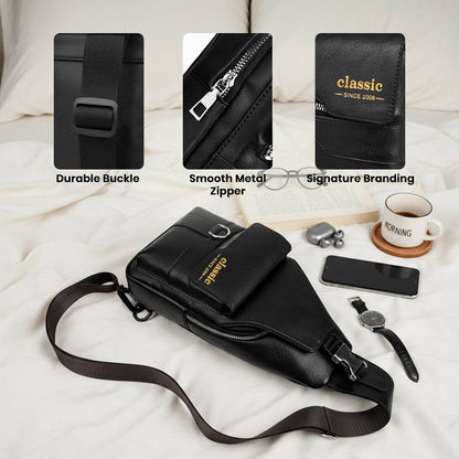 TECPHILE - Classic 2008 PU Leather Sling Bag With Adjustable Straps