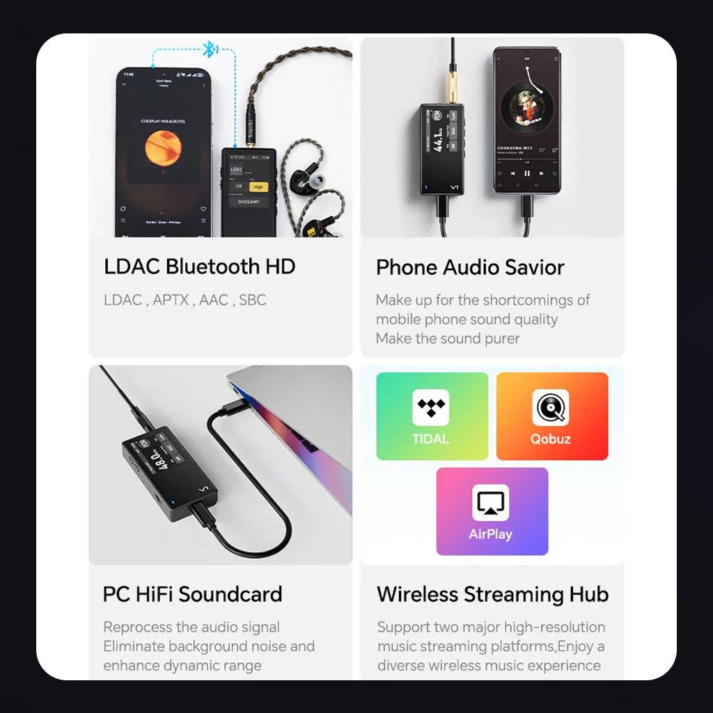 TempoTec Variations V1 functions as LDAC Bluetooth HD receiver, PC HiFi soundcard, and wireless streaming hub with Tidal and Qobuz.