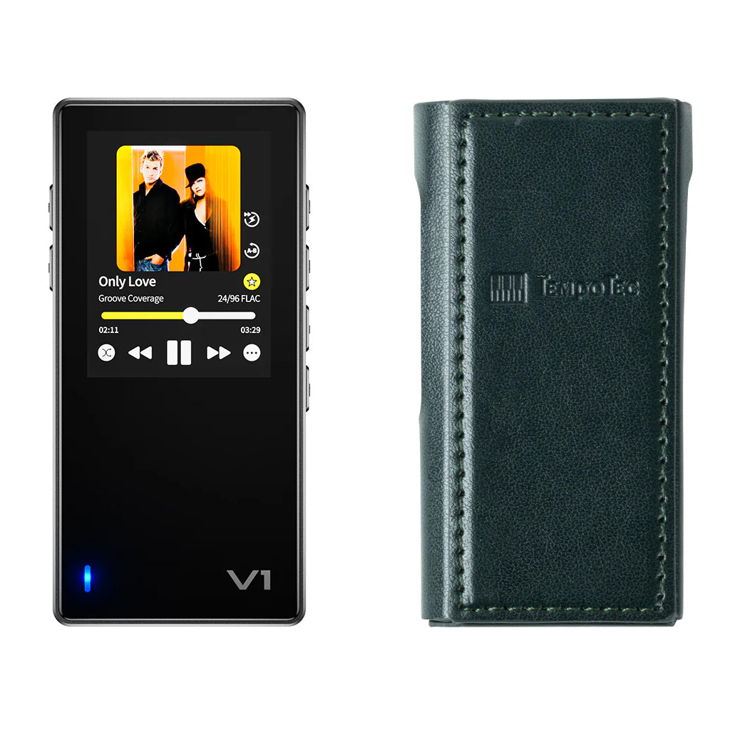 Rear view of TempoTec Variations V1 transparent case with black V1 branding, designed for snug device fit.