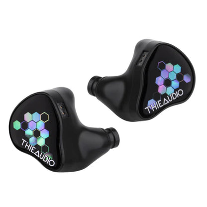 ThieAudio Monarch MKIV IEM in Kaleidoglow design with hexagonal neon faceplate, part of flagship 10-driver tribrid in-ear monitor series.