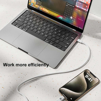 TECPHILE LIGHTING to TYPE-C PD35W Adapter connects iPhone to laptop via USB-C for efficient charging and data syncing.