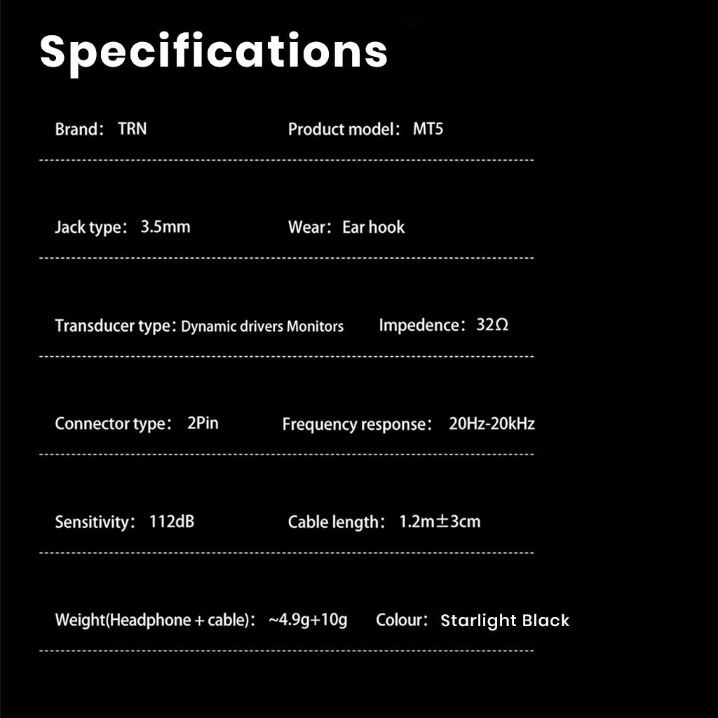 TRN MT5 Dual dynamic IEM specification