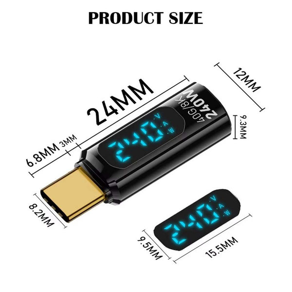 TECPHILE 240W Type C to Type C Adapter with LED Display - 8