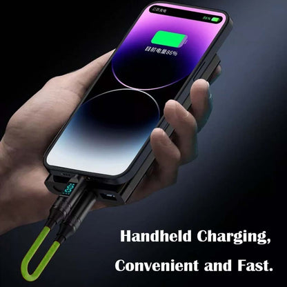 TECPHILE 100W Type-C to Type-C Fast Charging Cable connected to smartphone, showcasing handheld charging convenience and fast power delivery.