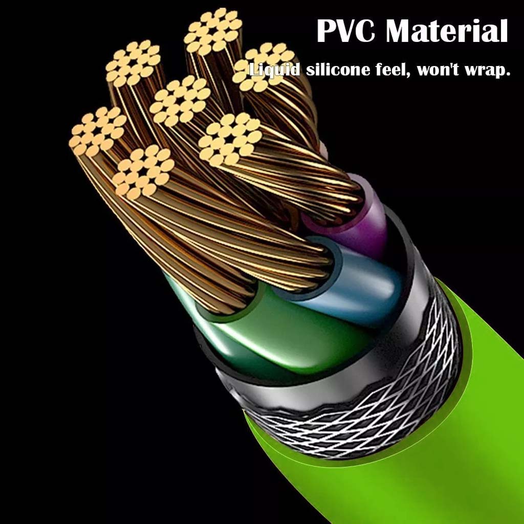 Cross-section of TECPHILE 100W Type-C to Type-C Cable showing PVC material and internal wiring, designed for durability and tangle-free use.