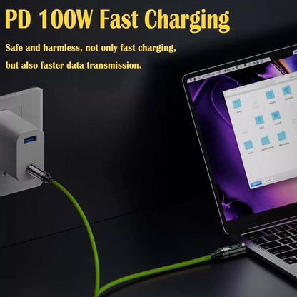 TECPHILE 100W Type-C to Type-C Cable plugged into laptop and wall adapter, supporting PD 100W fast charging and efficient data sync.