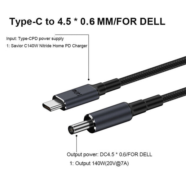 TECPHILE –  CC1 140W Type C to DELL Laptop Charging Cable - 3