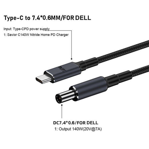 TECPHILE –  CC1 140W Type C to DELL Laptop Charging Cable - 10