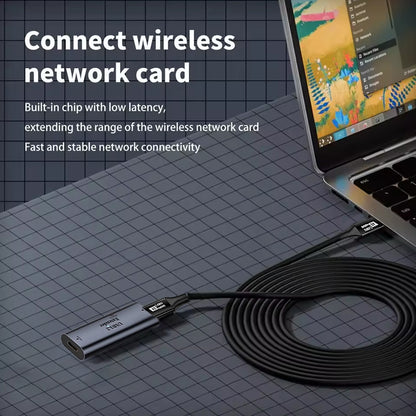 TECPHILE USB C 3.2 cable extending wireless network card range with low latency and stable connectivity for laptops.