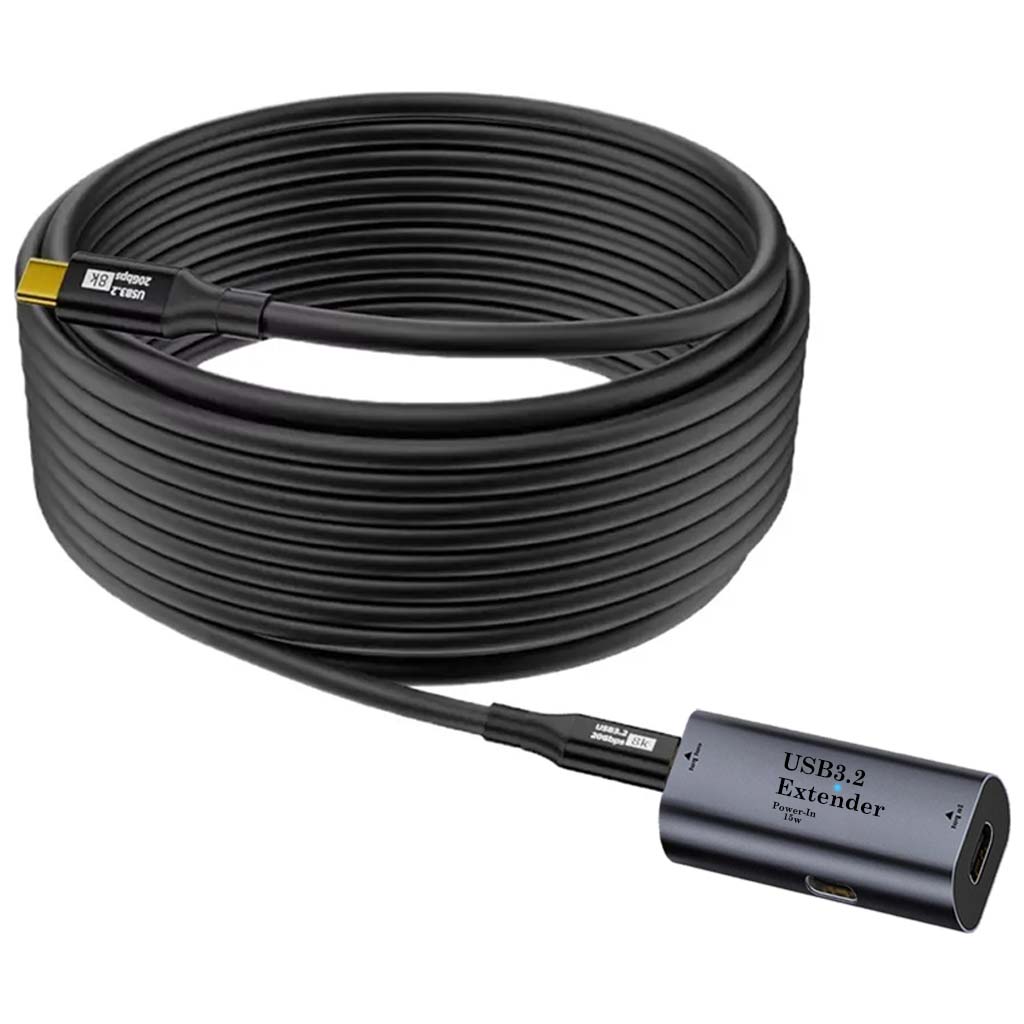 TECPHILE USB C 3.2 Signal Amplifier with 5M cable extender for 8K@60Hz video and high-speed data transfer, ideal for laptops and peripherals.