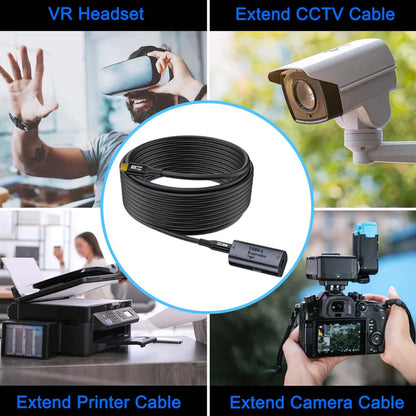 TECPHILE USB C 3.2 Signal Amplifier used with VR headsets, CCTV, printers, and cameras for extended USB connectivity and stable performance.