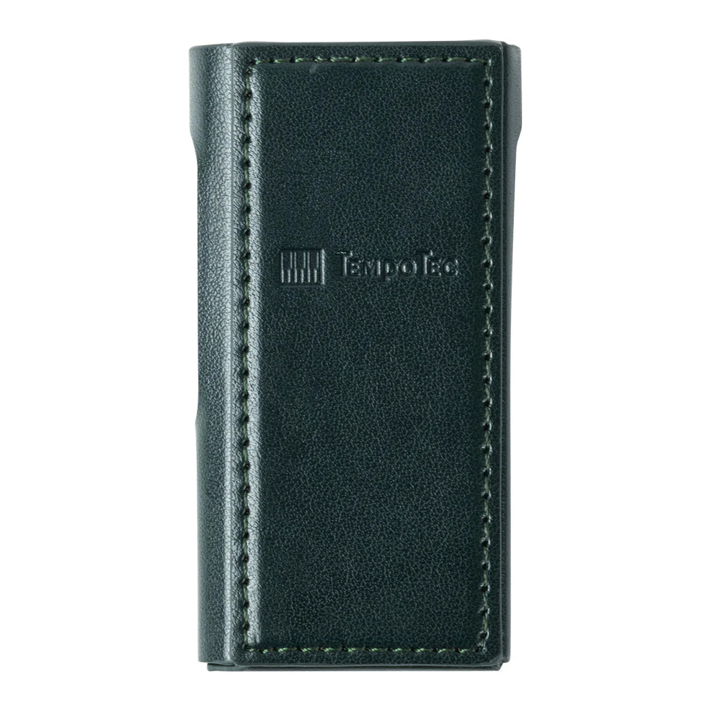 Back view of TempoTec V1 Series PU leather case with embossed logo and fine stitching, offering a stylish and durable accessory for electronics.