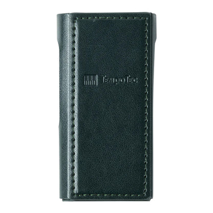 Back view of TempoTec V1 Series PU leather case with embossed logo and fine stitching, offering a stylish and durable accessory for electronics.