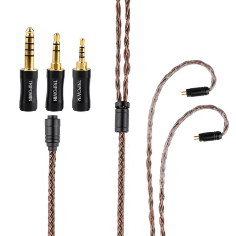 Tripowin Amber 14-core upgrade cable for IEM with modular 3-in-1 gold-plated plugs and 2-pin connectors for high-fidelity audio performance.