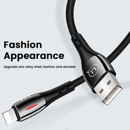 USAMS-SJ344USB01 Lightning cable features a stylish zinc alloy shell for durability and a premium look, perfect for daily use.
