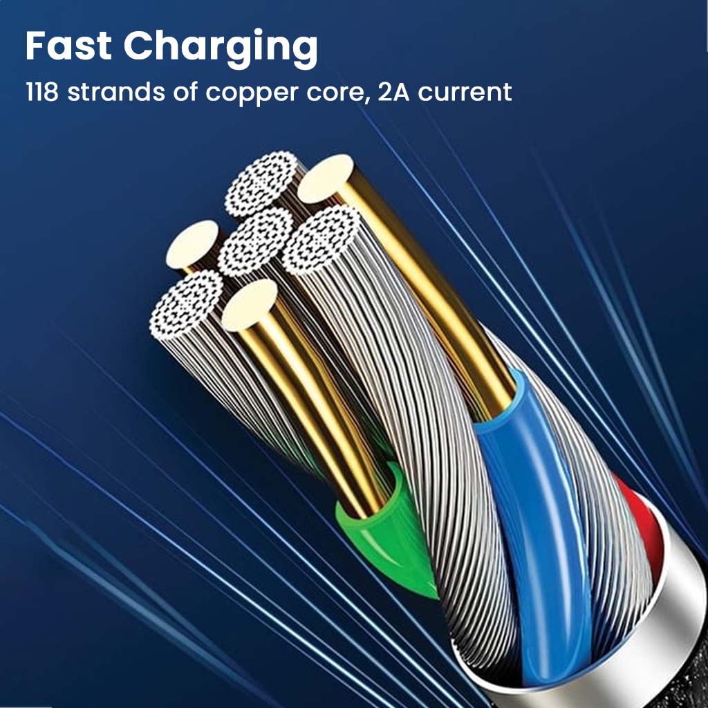 USAMS-SJ344USB01 cable includes 118 strands of copper core for 2A fast charging, ensuring efficient power delivery and performance.