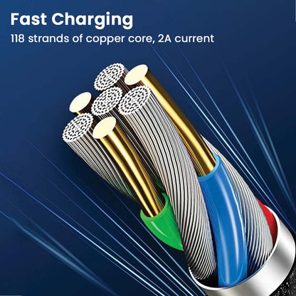 USAMS-SJ344USB01 cable includes 118 strands of copper core for 2A fast charging, ensuring efficient power delivery and performance.