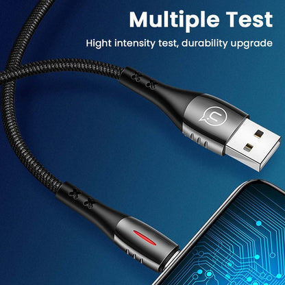 USAMS-SJ344USB01 Lightning cable tested for high durability and strength, ensuring reliable performance under intense usage.