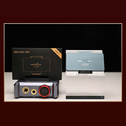 xDuoo XD05 Pro DAC Card WM8741 displayed with packaging and amp unit, highlighting compatibility and premium audio features.