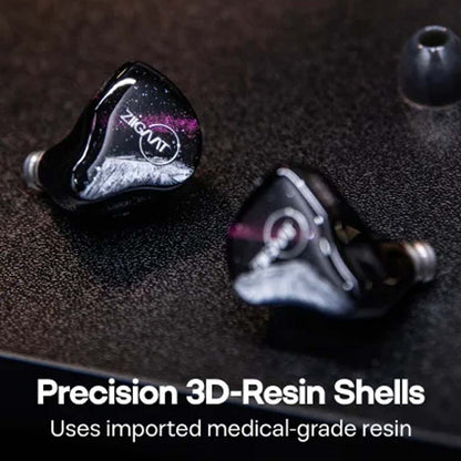ZiiGaaT Crescent IEMs with precision 3D-resin shells made from medical-grade resin for durability and acoustic accuracy.