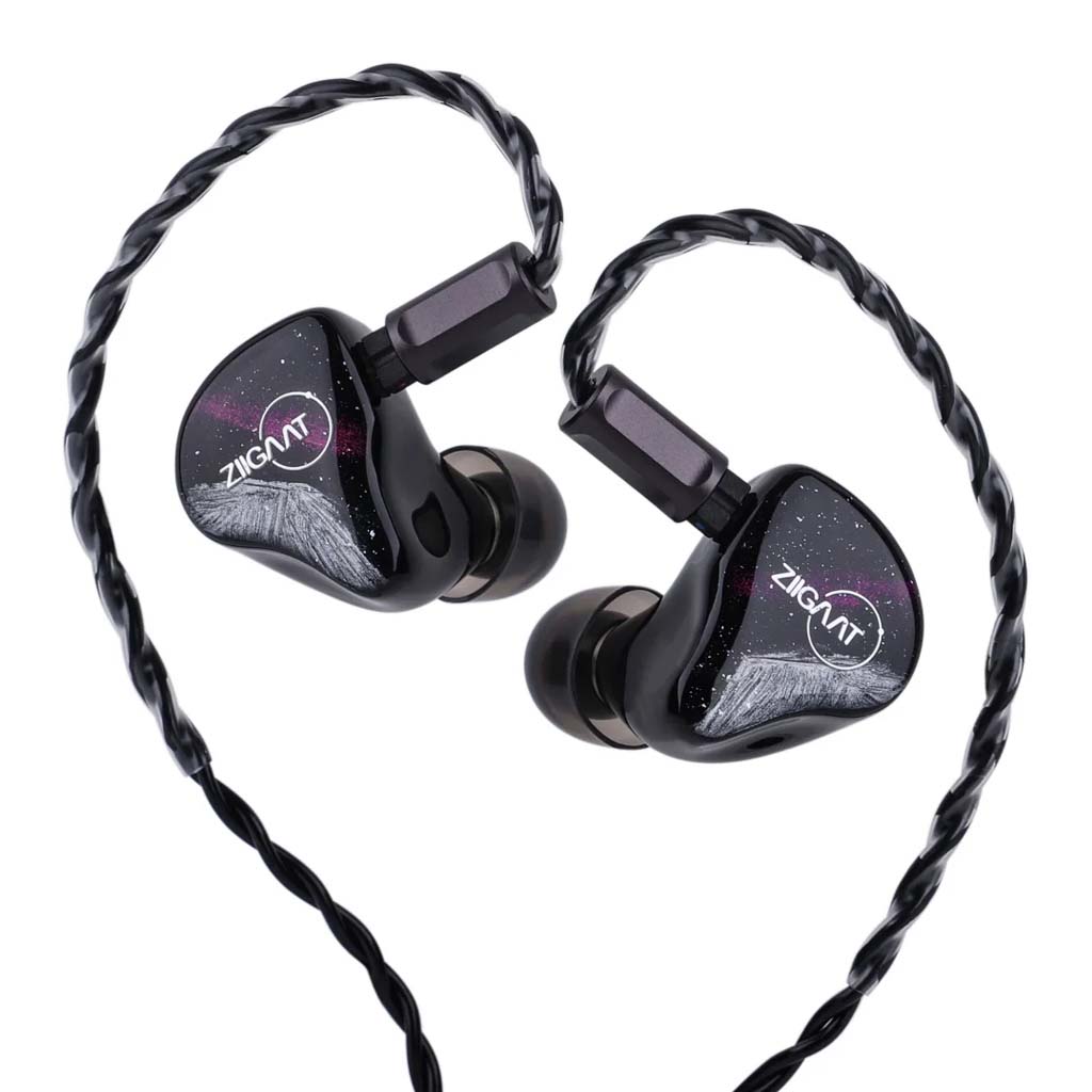 ZiiGaaT Crescent 4-Driver Hybrid IEM with handcrafted faceplates and braided cable, designed for audiophile-grade sound and comfort.