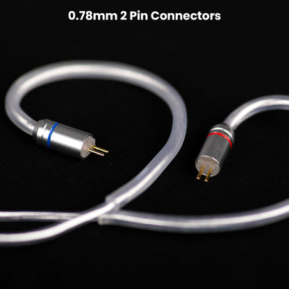 Detailed view of 0.78mm 2-pin connectors on TANGZU Wan'er SG 2 cable for secure and stable IEM compatibility.