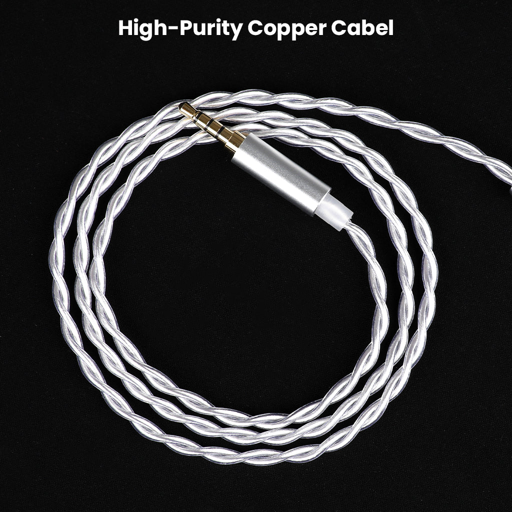 High-purity copper core of TANGZU Wan'er SG 2 replacement cable shown in silver braided form for enhanced audio transmission.