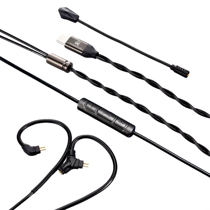 AUDIOCULAR BOOM-X Gaming IEM Upgrade Cable with Mic featuring 0.78mm 2-pin connectors, in-line controls, and detachable MMCX boom mic for esports.