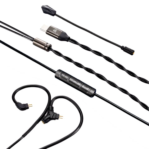 AUDIOCULAR BOOM-X Gaming IEM Upgrade Cable with Mic featuring 0.78mm 2-pin connectors, in-line controls, and detachable MMCX boom mic for esports.