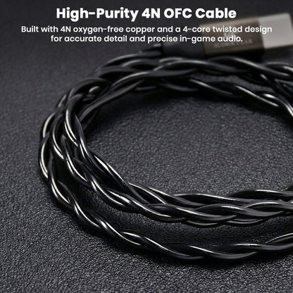 High-purity 4N OFC twisted AUDIOCULAR BOOM-X Gaming IEM Cable ensures accurate sound detail and low signal loss for competitive gaming.