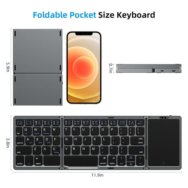 B089T Tri Fold Foldable Bluetooth Keyboard with Touchpad - 2