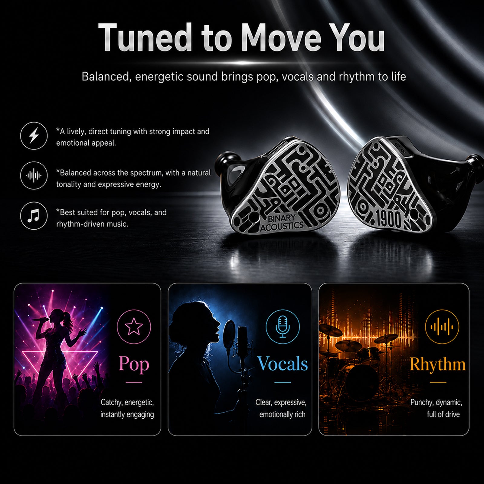 Binary Acoustics - 1900 10mm DD + 6mm Passive Radiator + 4BA Hybrid IEMs