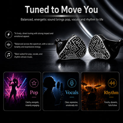 Binary Acoustics - 1900 10mm DD + 6mm Passive Radiator + 4BA Hybrid IEMs