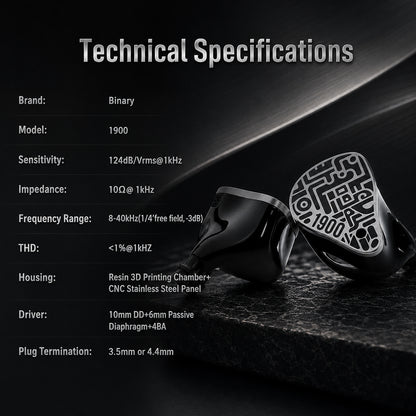 Binary Acoustics - 1900 10mm DD + 6mm Passive Radiator + 4BA Hybrid IEMs