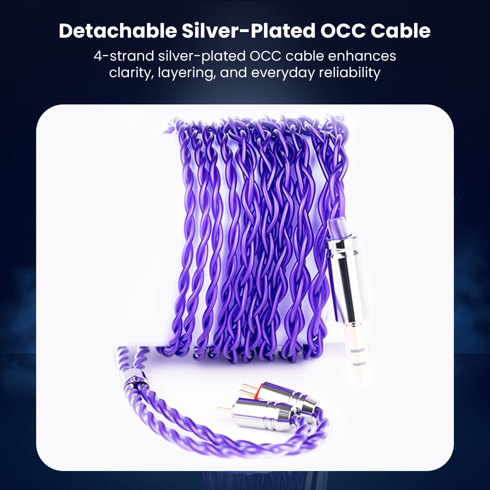 Detachable silver-plated OCC cable with COZOY IEMs and accessories in box