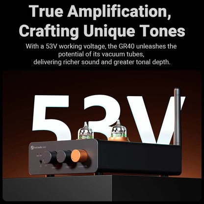 Fosi Audio GR40 has 53V working voltage and uses vacuum tubes for a rich sound. 