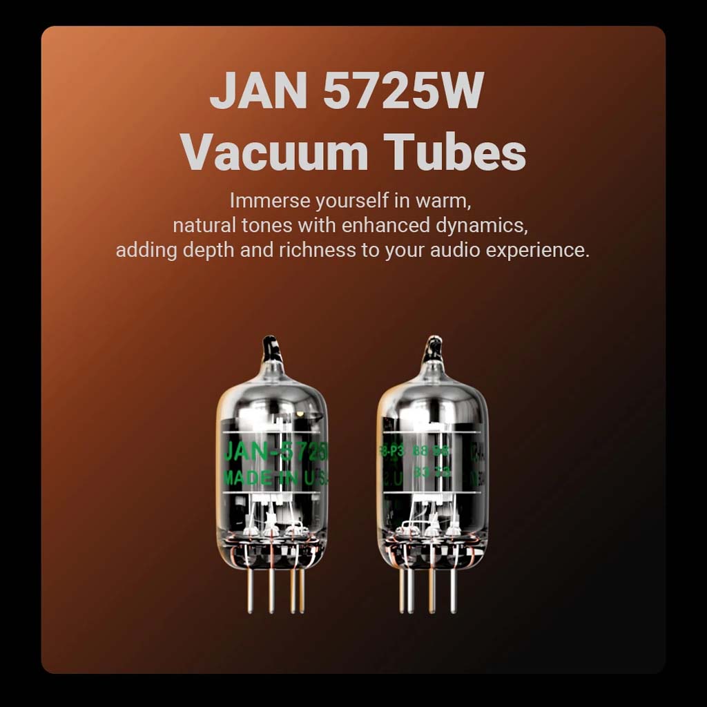 The Fosi Audio GR40 comes standard with the JAN 5725W Vacuum Tubes