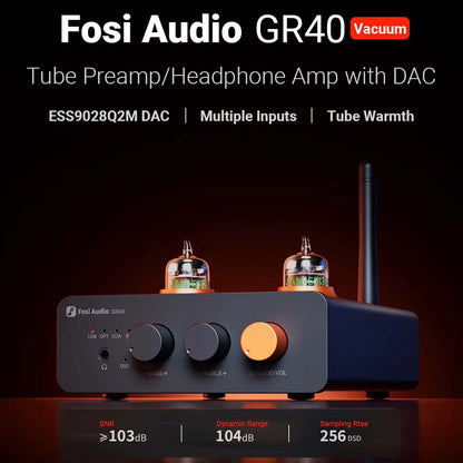 The fosi audio GR40 supports the dynamic range of 104 dB and sampling rate of 256 DSD