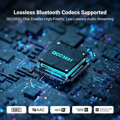 The Fosi Audio also houses the QCC3031 Chip for High resolution and low latency streaming through Bluetooth