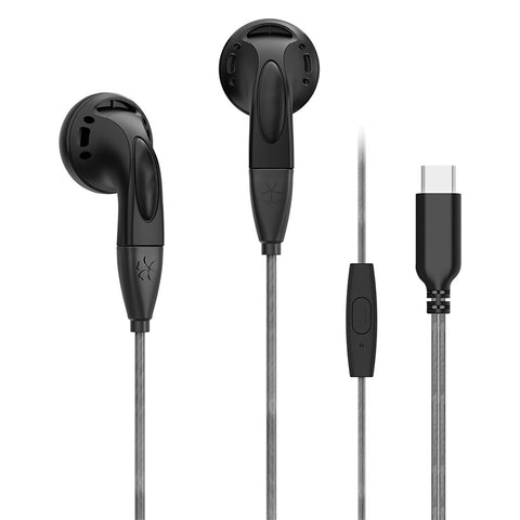 NiceHCK-YDSmall black earphones with Type-C connector and inline mic, compatible with modern smartphones and devices.
