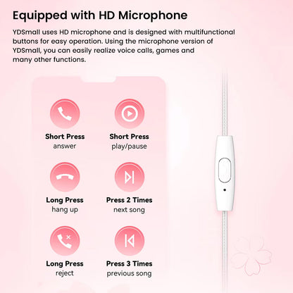 NiceHCK-YDSmall earphones with HD microphone and multifunctional button for calls, music control, and gaming convenience.