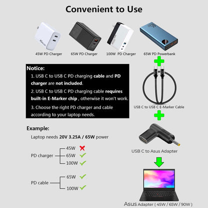 TECPHILE - 100W Type C Female to Asus Laptop Adapter