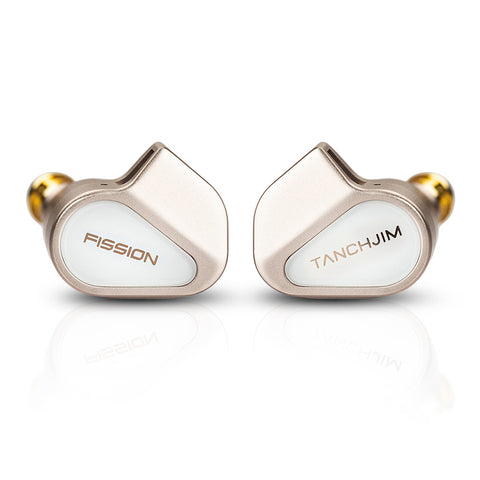 TANCHJIM Fission 5th-Generation DMT Dynamic Driver IEMs with sleek aluminum alloy shell and sapphire mirror-finished faceplates for premium audio.