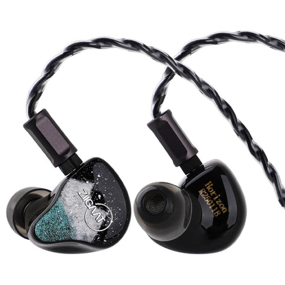 ZiiGaat Horizon 10mm Dynamic Driver+2BA+2 Planar Tribrid IEM with black and teal gradient faceplates and detachable braided cable.