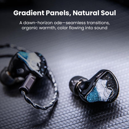 ZiiGaat Horizon IEM with gradient faceplate design symbolizing dawn horizon, blending aesthetics with high-fidelity sound.