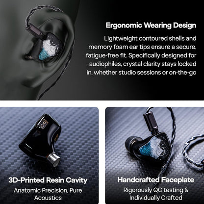 ZiiGaat Horizon IEM showcasing ergonomic design, 3D-printed resin shell, and handcrafted faceplate for comfort and precision.